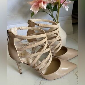 BCBGeneration Nude Strappy Pointed-Toe Heels